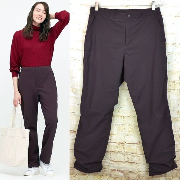 Uniqlo Heattech Warm Easy Fleece Lined Pants Women L Purple Elastic Waist 429155 - Picture 1 of 14